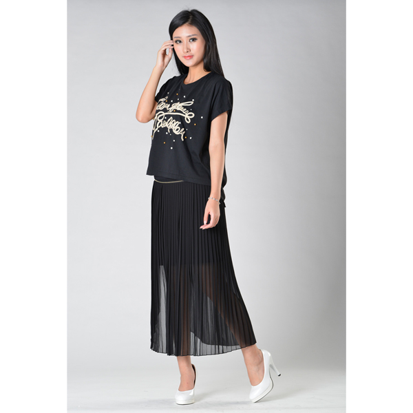 SY014針織車花訂珠短袖可脫半裙側面效果 SY014針織車花訂珠短袖可脫半裙側面效果