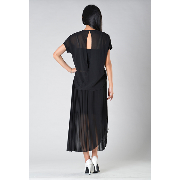 SY014針織車花訂珠短袖可脫半裙背面效果 SY014針織車花訂珠短袖可脫半裙背面效果